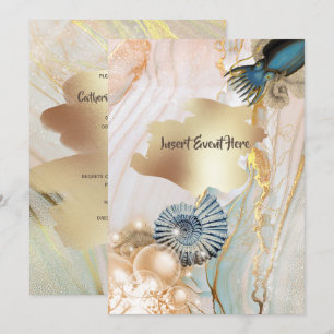 Invitation Aquarelle en or de marbre octopique