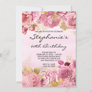 Invitation Aquarelle en or et rose Floral 60e anniversaire