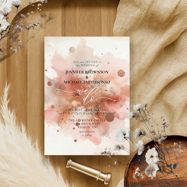 Invitation Aquarelle en or rose beige Mariage (Créateur téléchargé)