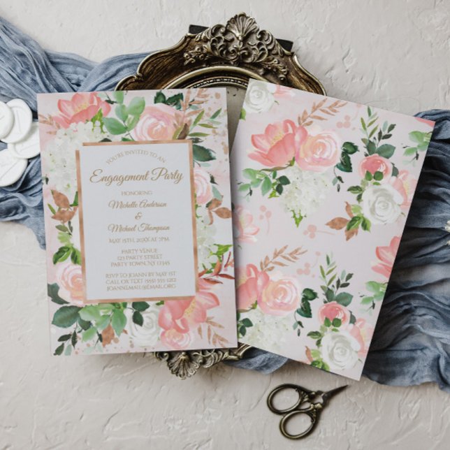 Invitation Aquarelle en or rose vif Fête d'engagement (Créateur téléchargé)