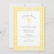 Invitation Aquarelle En vichy Baby shower jaune