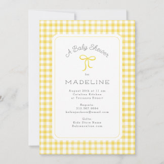 Invitation Aquarelle En vichy Baby shower jaune