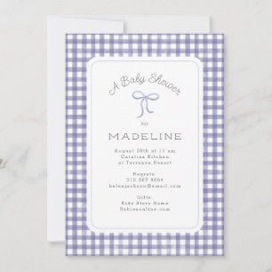 Invitation Aquarelle En vichy Baby shower pourpre