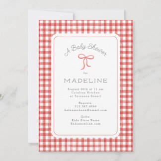 Invitation Aquarelle En vichy Baby shower rouge