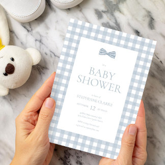 Invitation Aquarelle En vichy & Bow Cravate Baby shower garço