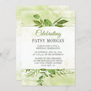 Invitation Aquarelle encadrée verdure Splash Anniversaire