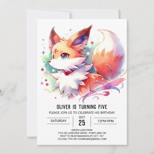 Invitation Aquarelle Enchanted Fox Anniversaire (Devant)
