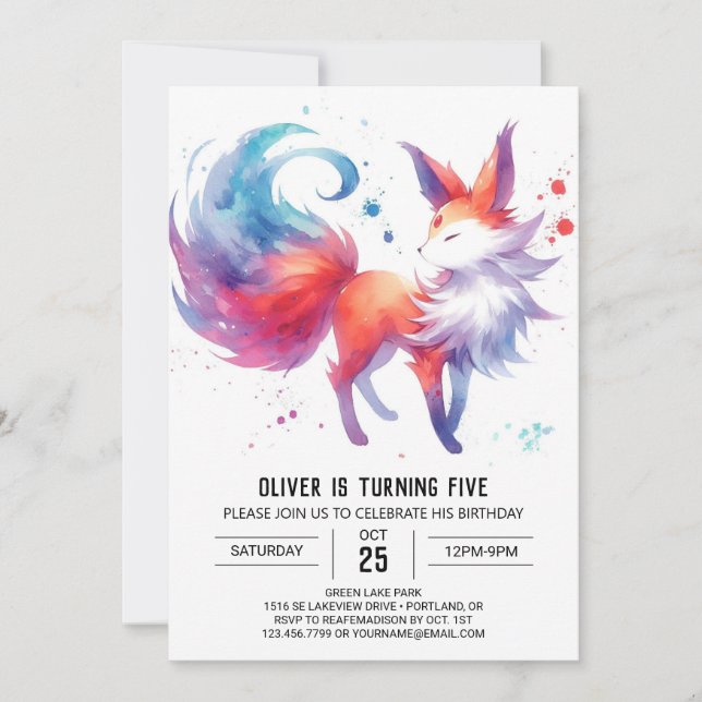 Invitation Aquarelle Enchanted Fox Anniversaire (Devant)
