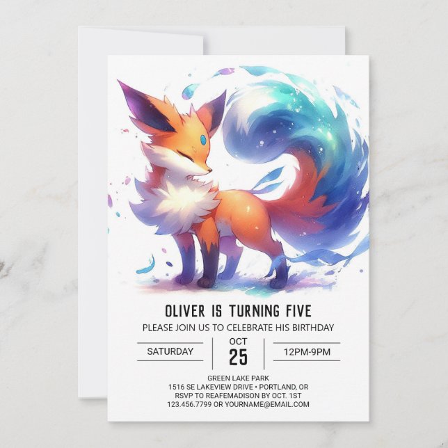 Invitation Aquarelle Enchanted Fox Anniversaire (Devant)