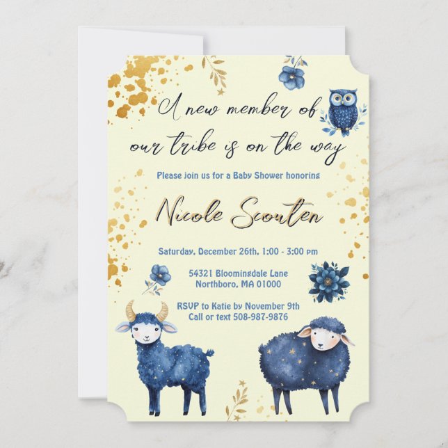 Invitation Aquarelle enchantée Baby shower or bois (Devant)