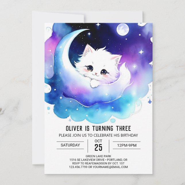 Invitation Aquarelle enchantée Kitty Anniversaire (Devant)