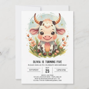 Invitation Aquarelle enchantée Pays Vache Anniversaire