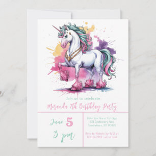 Invitation Aquarelle enchantée Unicorn Fête d'anniversaire de