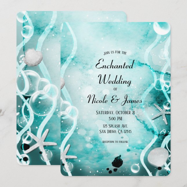 Invitation Aquarelle Encre sarcelle éclaboussure Sous l'eau M (Devant / Derrière)