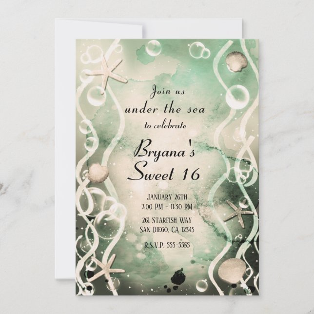 Invitation Aquarelle Encre Splash Olive Under the Sea Sweet 1 (Devant)