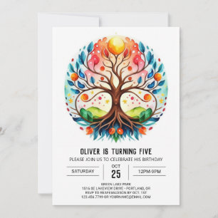 Invitation Aquarelle Enfants Arbre de vie Anniversaire