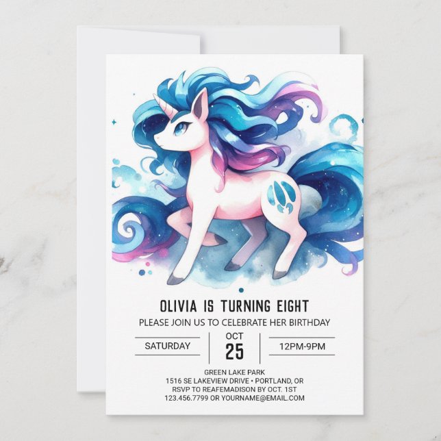 Invitation Aquarelle Enfants Cheval Anniversaire (Devant)