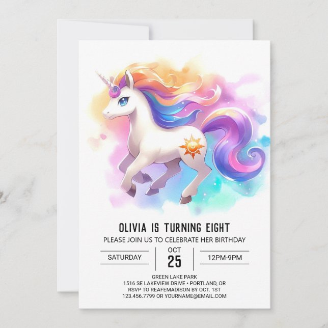 Invitation Aquarelle Enfants Cheval Anniversaire (Devant)