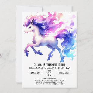 Invitation Aquarelle Enfants Cheval Anniversaire