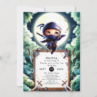 Invitation Aquarelle Enfants Ninja Anniversaire
