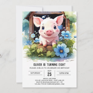 Invitation Aquarelle Enfants Piglet Barnyard Anniversaire
