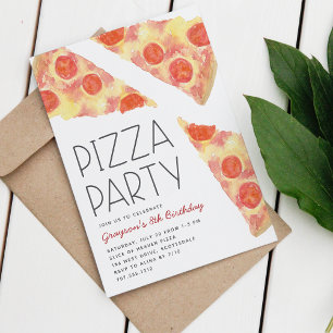 Invitation Aquarelle   Enfants Pizza fête Anniversaire