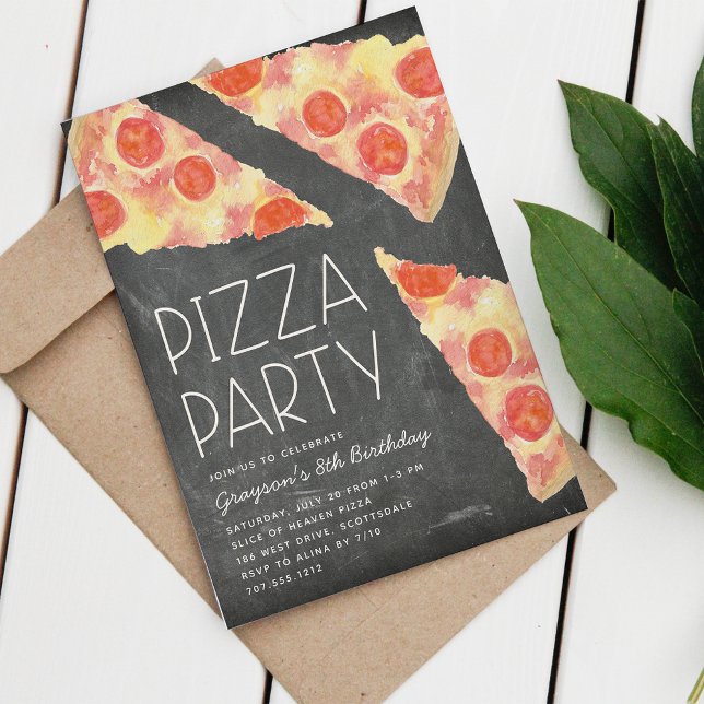 Invitation Aquarelle | Enfants Pizza fête Anniversaire (Créateur téléchargé)