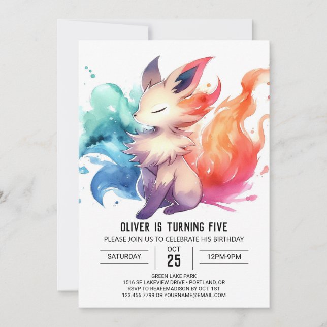 Invitation Aquarelle Enfants Renard Anniversaire (Devant)