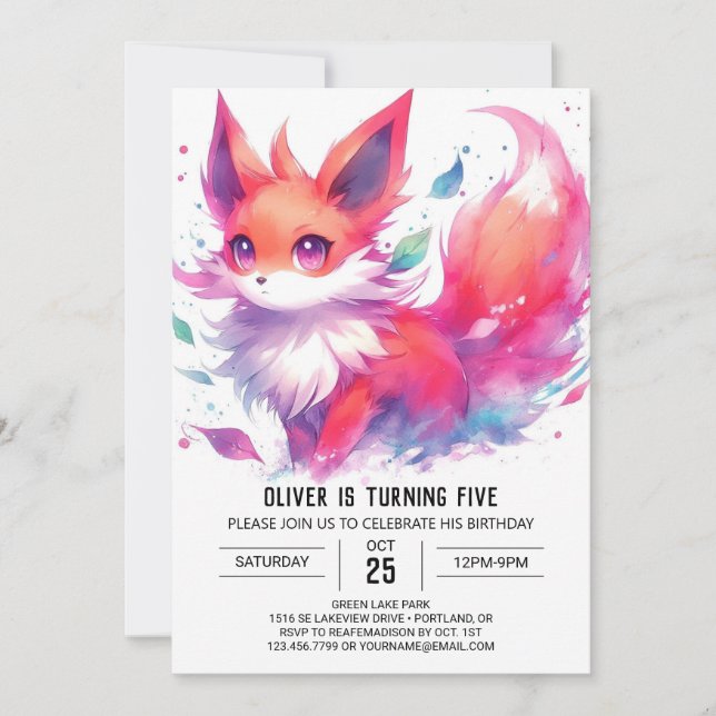 Invitation Aquarelle Enfants Renard Anniversaire (Devant)
