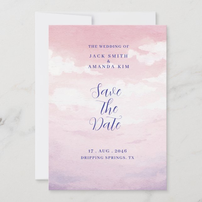 Invitation Aquarelle époustouflante Mariage coucher de soleil (Devant)