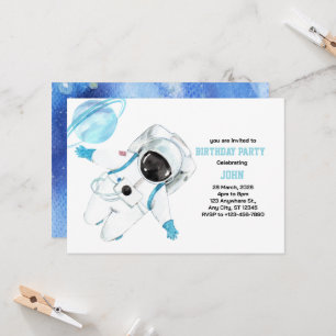 Invitation Aquarelle Espace Galaxie Astronaut Anniversaire