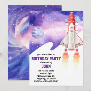 Invitation Aquarelle Espace Galaxie Astronaut Anniversaire