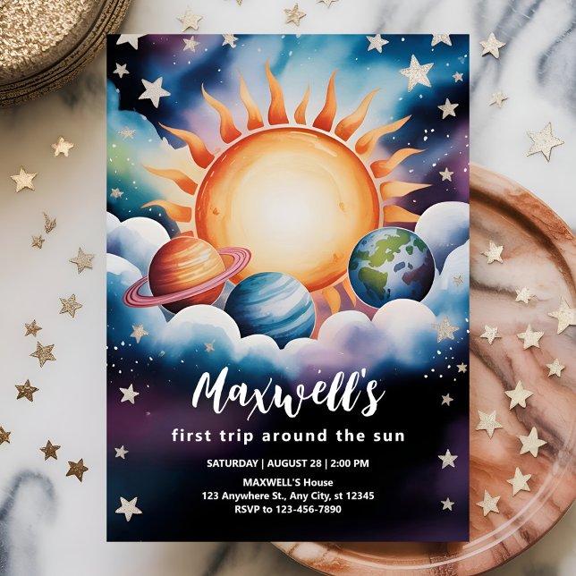 Invitation Aquarelle Espace Premier voyage autour du Soleil (Créateur téléchargé)