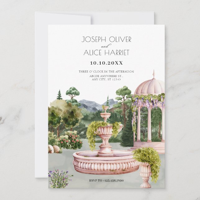 Invitation Aquarelle esthétique jardin vert élégant mariage (Devant)