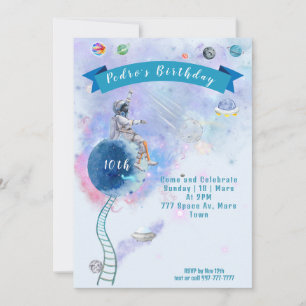 Invitation Aquarelle Et Anniversaire De L'Espace