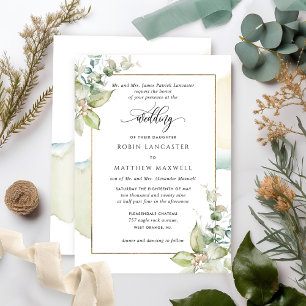 Invitation Aquarelle et verdure Eucalyptus Mariage élégant