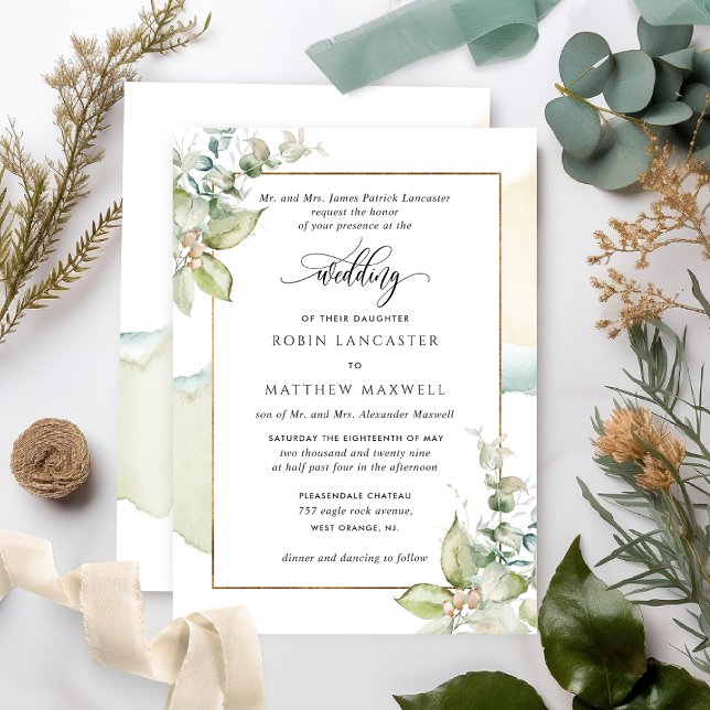 Invitation Aquarelle et verdure Eucalyptus Mariage élégant (Créateur téléchargé)