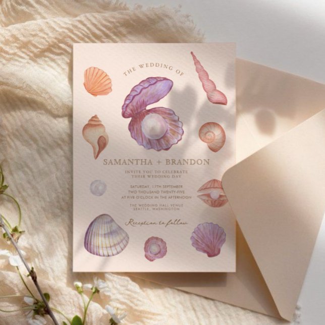 Invitation Aquarelle été Ocean Seashell perle Mariage (Créateur téléchargé)