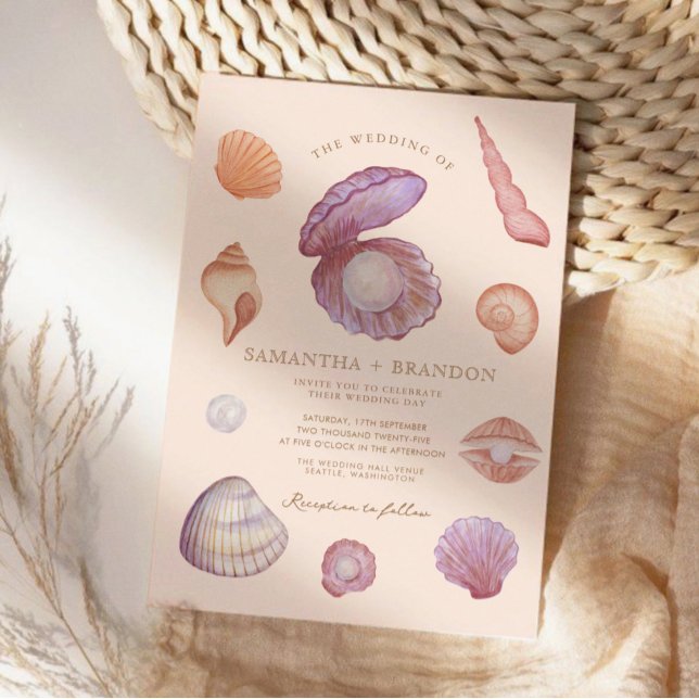 Invitation Aquarelle été Ocean Seashell perle Mariage (Créateur téléchargé)