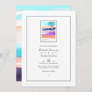 Invitation Aquarelle Été QR Code RSVP Plage Mariage