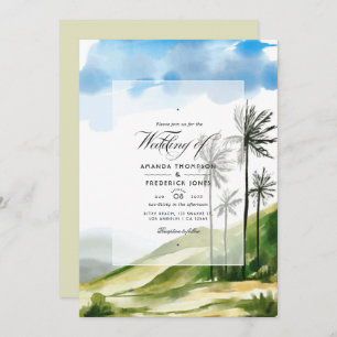 Invitation Aquarelle Été QR Code RSVP Plage Mariage