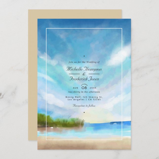 Invitation Aquarelle Été QR Code RSVP Plage Mariage (Devant / Derrière)