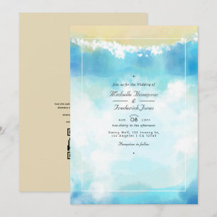 Invitation Aquarelle Été QR Code RSVP Plage Mariage