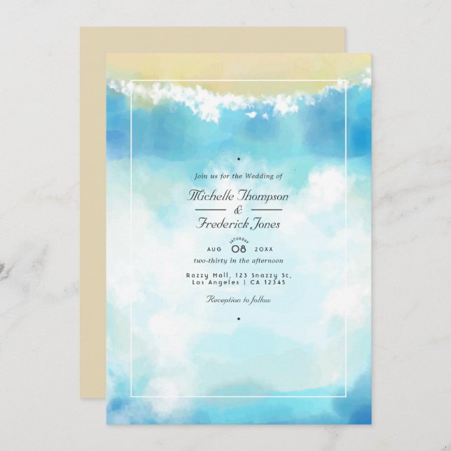 Invitation Aquarelle Été QR Code RSVP Plage Mariage (Devant / Derrière)