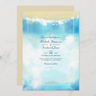 Invitation Aquarelle Été QR Code RSVP Plage Mariage
