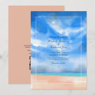 Invitation Aquarelle Été QR Code RSVP Plage Mariage