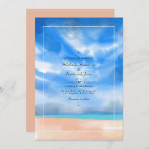 Invitation Aquarelle Été QR Code RSVP Plage Mariage
