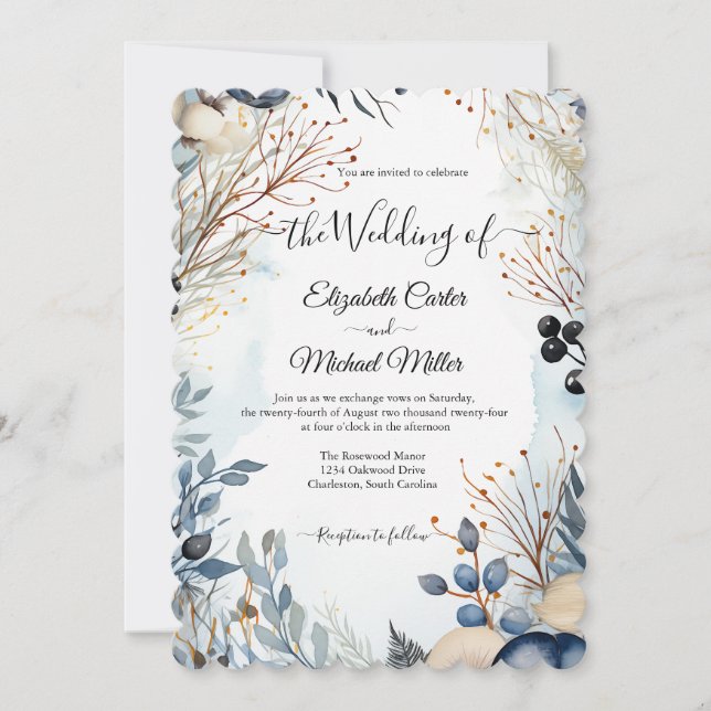 Invitation Aquarelle Ethérée Delicate Foliage Serène (Devant)