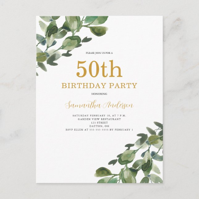 Invitation aquarelle eucalyptus 50e anniversaire (Devant)