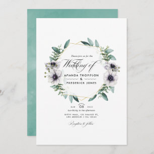 Invitation Aquarelle Eucalyptus Anémonique Mariage géométriqu
